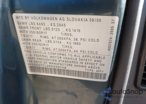 2006 Volkswagen Touareg V6 из США, поврежденный, VIN WVGZG77L26D029749